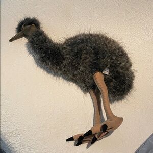Vintage Hansa Plush possible Emu Stuffed Animal - Dark Gray Faux Fur